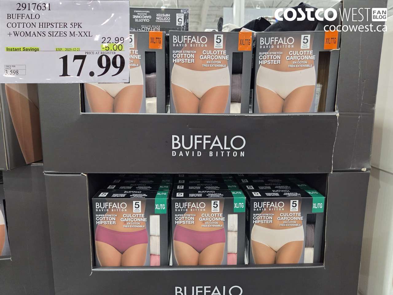 2917631 BUFFALO COTTON HIPSTER 5PK WOMANS SIZES M-XXL ($5.00 INSTANT SAVINGS EXPIRES ON 2025-12-21) $17.99