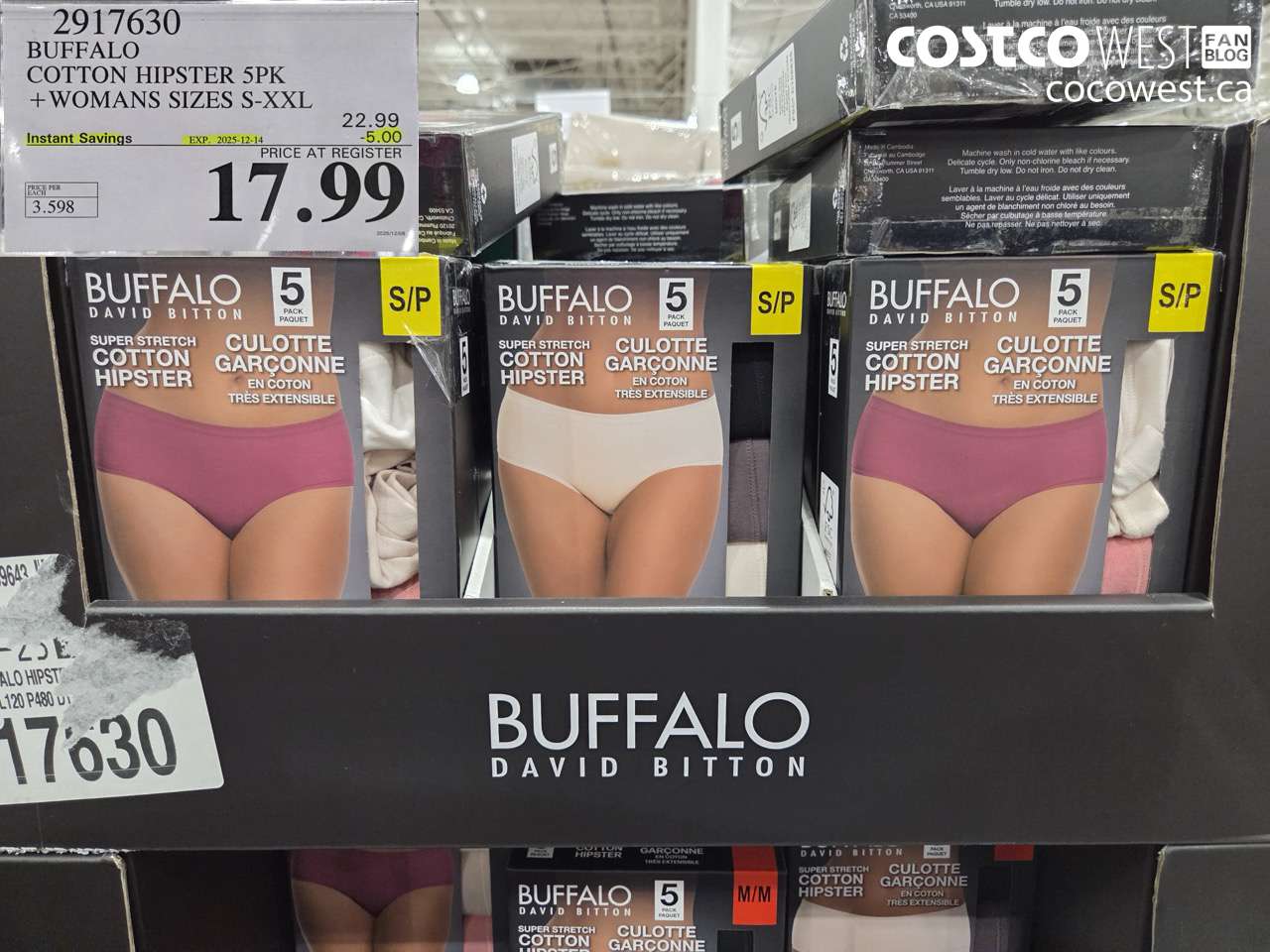 2917630 BUFFALO COTTON HIPSTER 5PK WOMANS SIZES S-XXL ($5.00 INSTANT SAVINGS EXPIRES ON 2025-12-14) $17.99