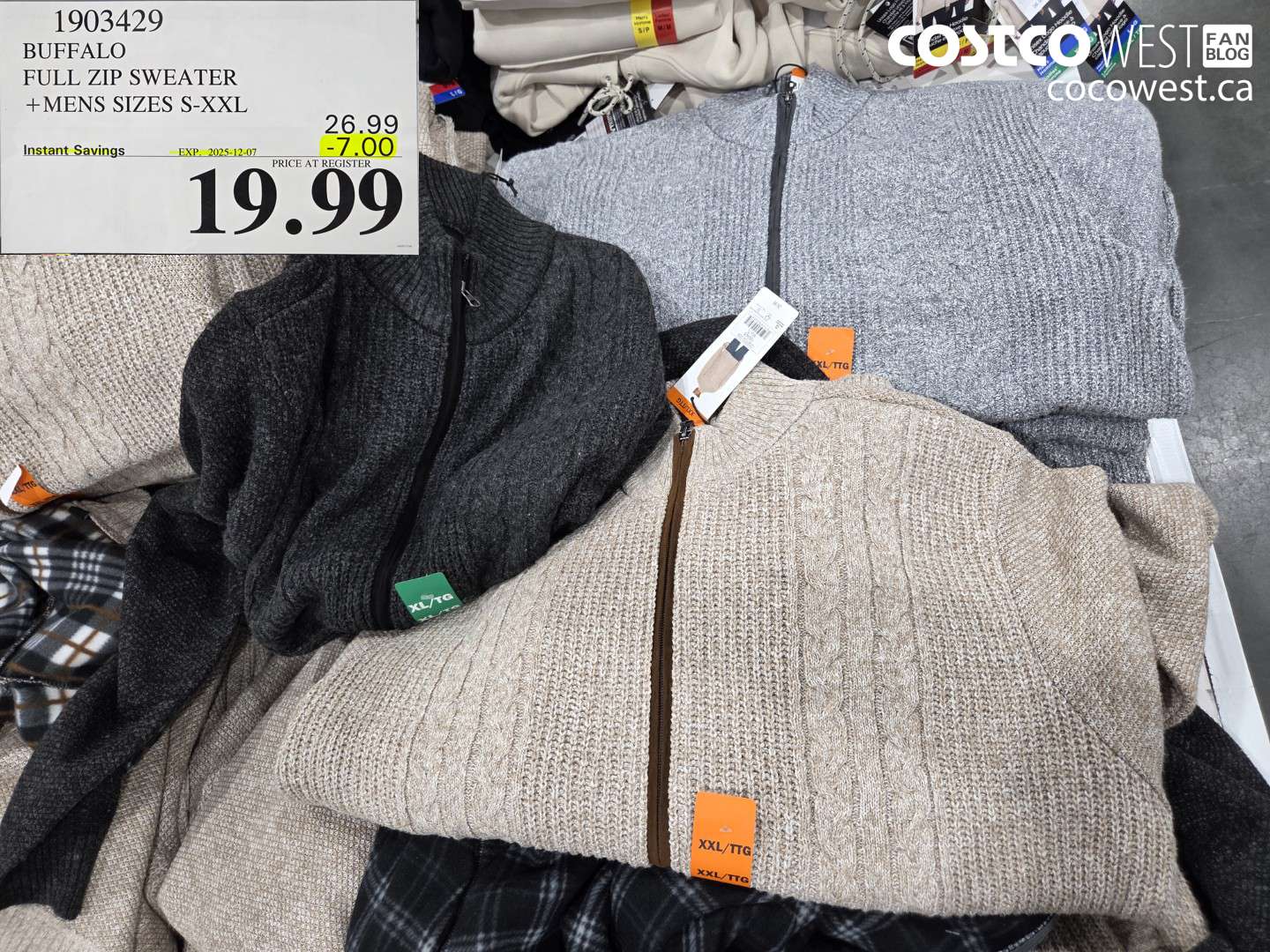 1903429 BUFFALO FULL ZIP SWEATER MENS SIZES S-XXL ($7.00 INSTANT SAVINGS EXPIRES ON 2025-12-07) $19.99