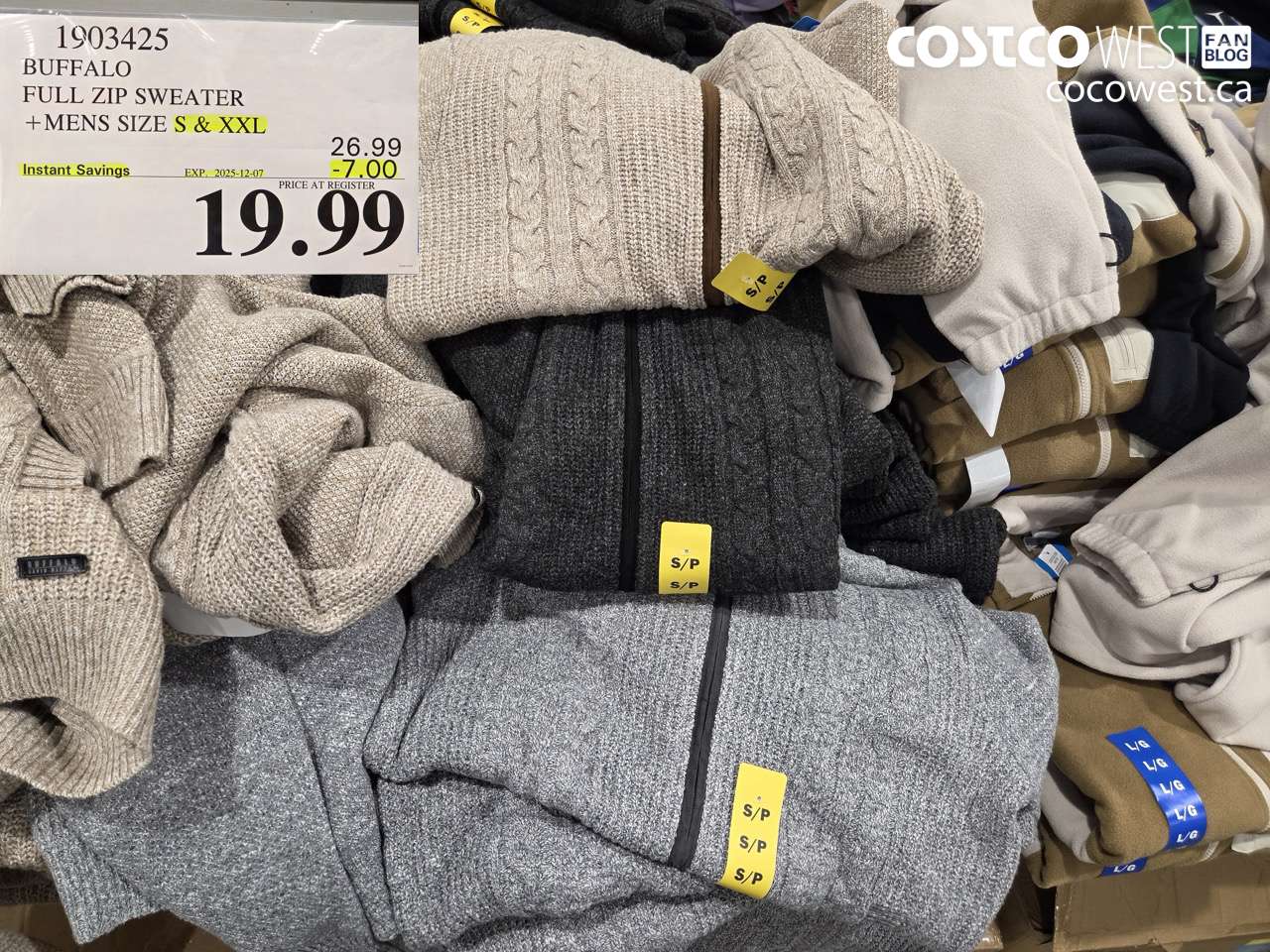 1903425 BUFFALO FULL ZIP SWEATER MENS SIZES S & XXL  ($7.00 INSTANT SAVINGS EXPIRES ON 2025-12-07) $19.99