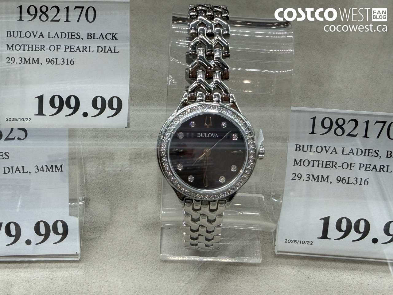 1982170 BULOVA LADIES BLACK MOTHER-OF PEARL DIAL 29.3MM 96L316 $199.99