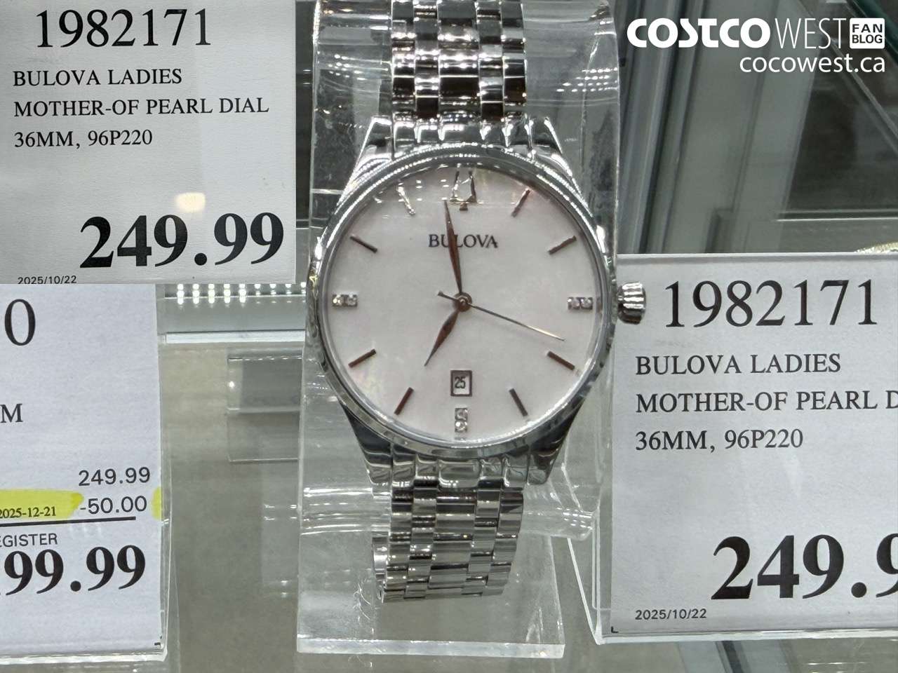 1982171 BULOVA LADIES MOTHER-OF PEARL DIAL 36MM 96P220 $249.99