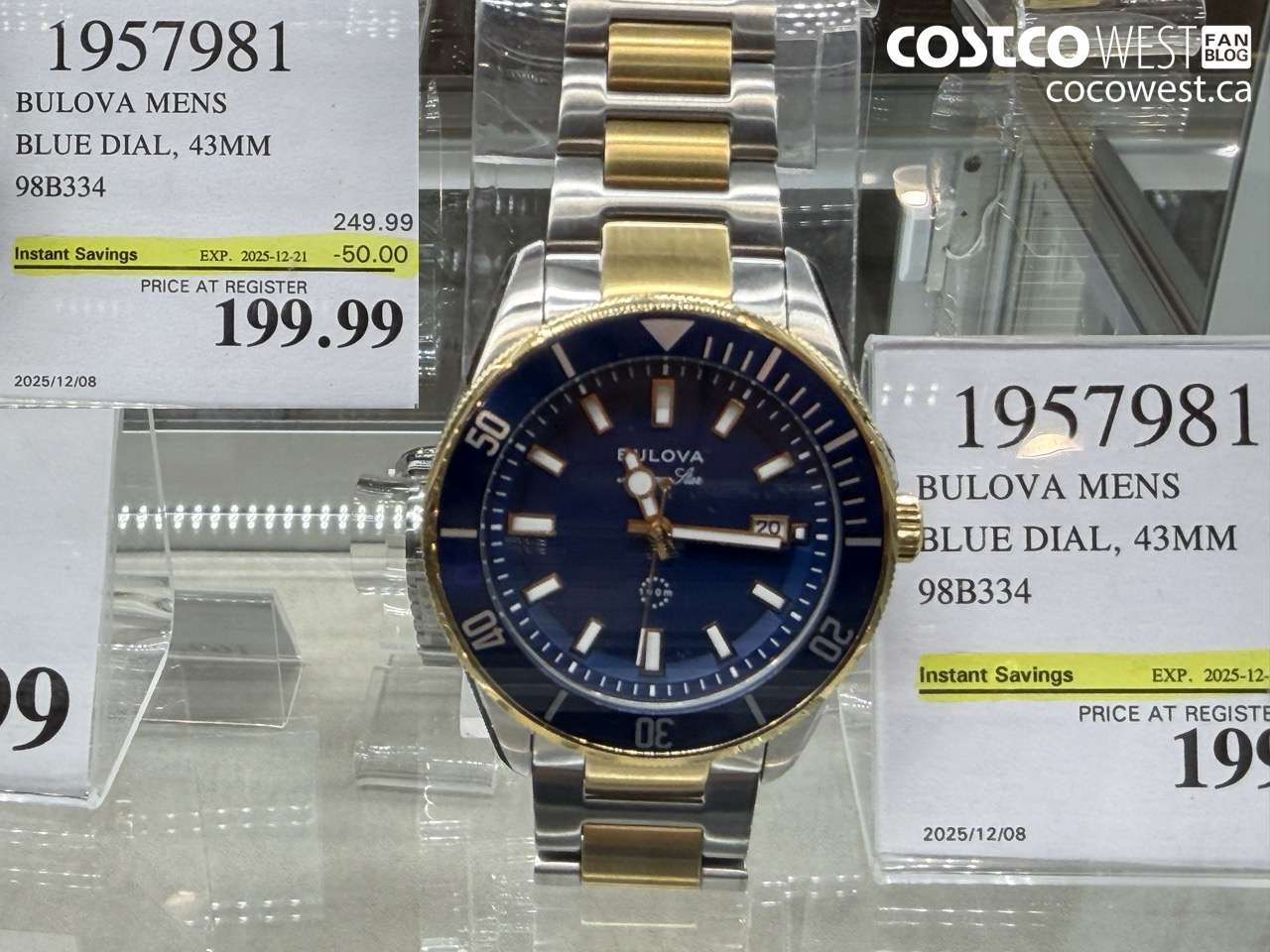 1957981 BULOVA MENS BLUE DIAL 43MM 98B334 ($50.00 INSTANT SAVINGS EXPIRES ON 2025-12-21) $199.99