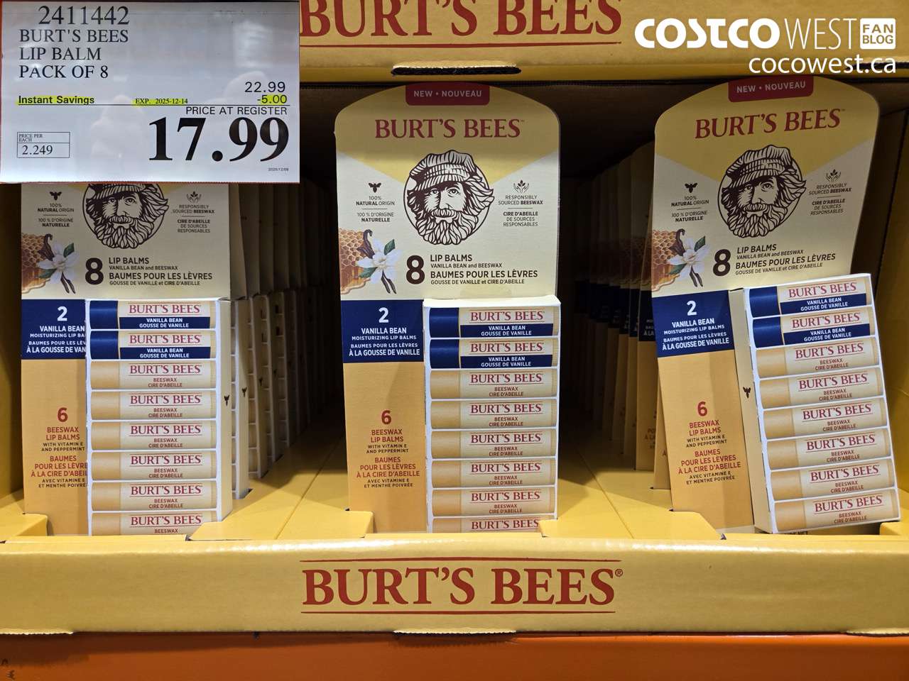 2411442 BURT'S BEES LIP BALM PACK OF 8 ($5.00 INSTANT SAVINGS EXPIRES ON 2025-12-14) $17.99
