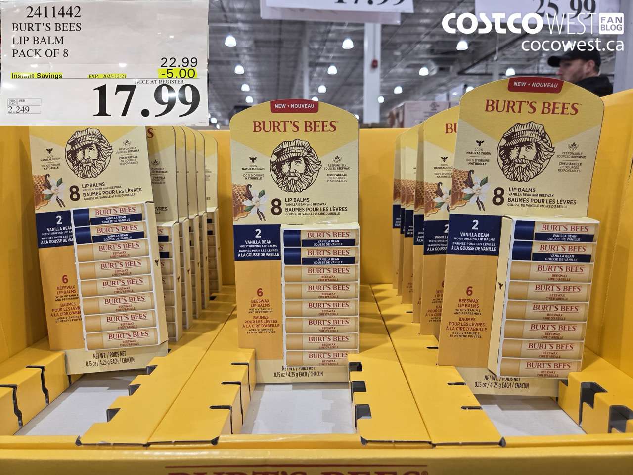 2411442 BURT'S BEES LIP BALM PACK OF 8 ($5.00 INSTANT SAVINGS EXPIRES ON 2025-12-21) $17.99