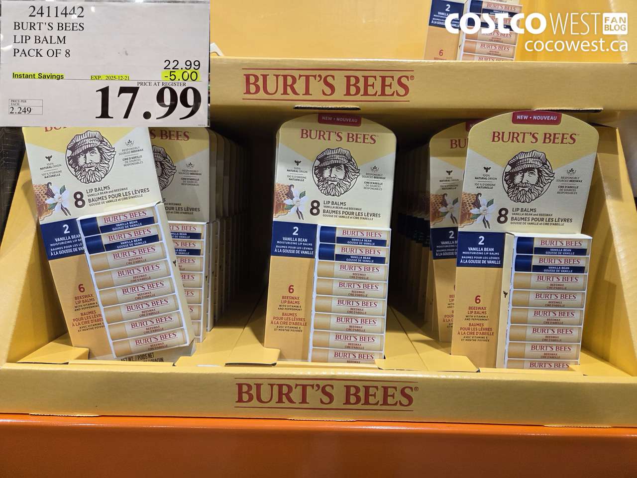 2411442 BURT'S BEES LIP BALM PACK OF 8 ($5.00 INSTANT SAVINGS EXPIRES ON 2025-12-21) $17.99