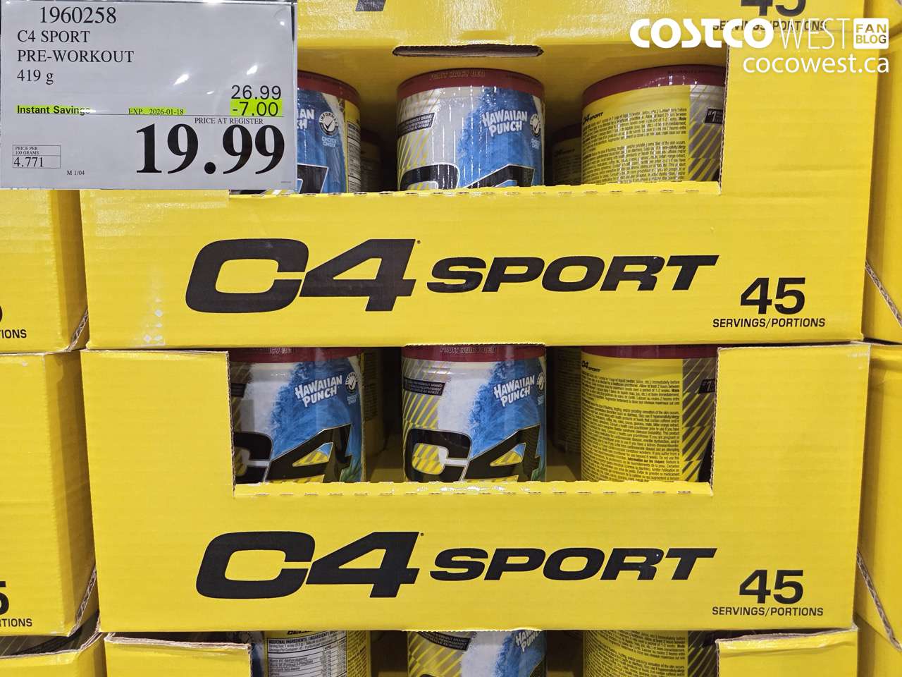 1960258 C4 SPORT PRE-WORKOUT 419G ($7.00 INSTANT SAVINGS EXPIRES ON 2026-01-18) $19.99
