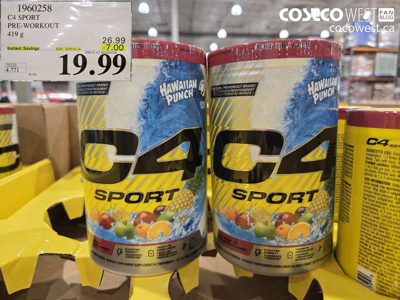 1960258 C4 SPORT PRE-WORKOUT 419G ($7.00 INSTANT SAVINGS EXPIRES ON 2026-01-18) $19.99