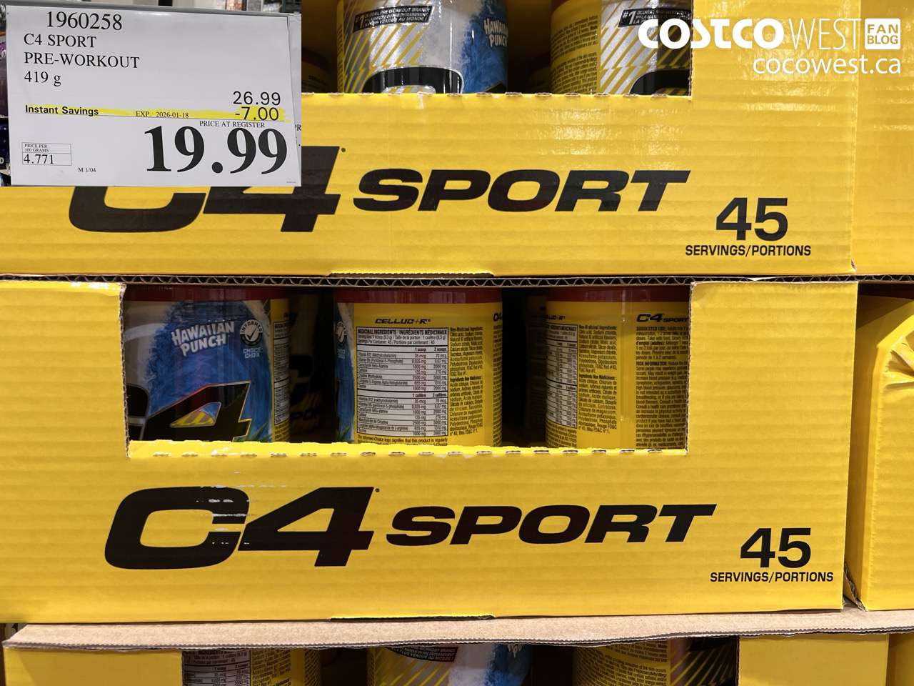 1960258 C4 SPORT PRE-WORKOUT 419G ($7.00 INSTANT SAVINGS EXPIRES ON 2026-01-18) $19.99