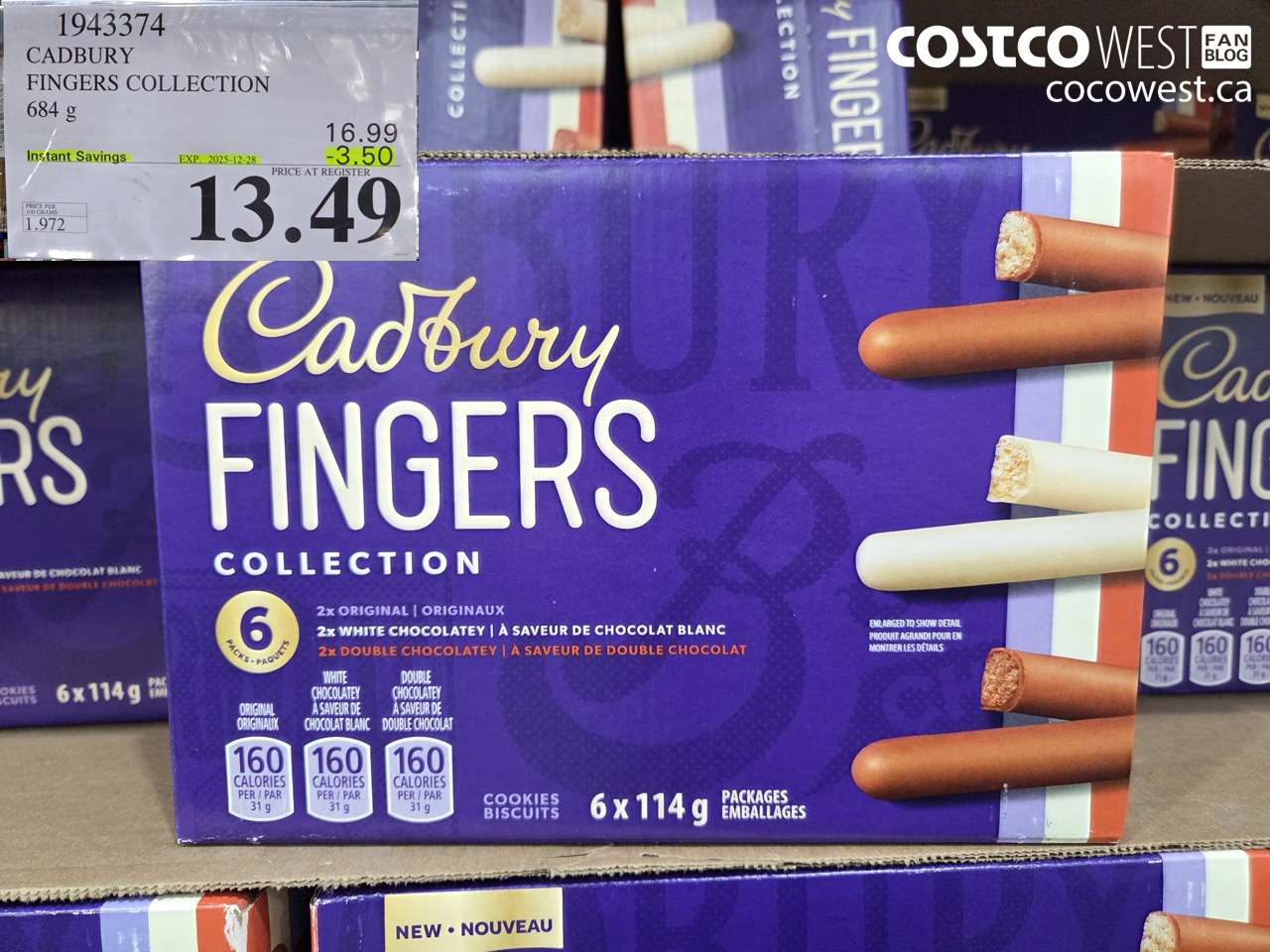 1943374 CADBURY FINGERS COLLECTION 684G ($3.50 INSTANT SAVINGS EXPIRES ON 2025-12-28) $13.49