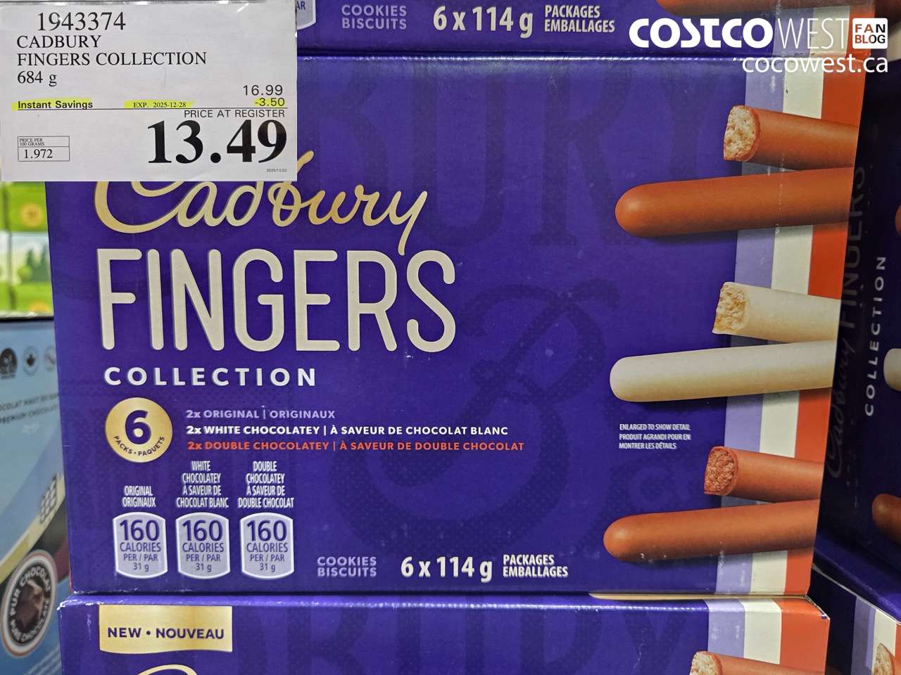 1943374 CADBURY FINGERS COLLECTION 684G ($3.50 INSTANT SAVINGS EXPIRES ON 2025-12-28) $13.49