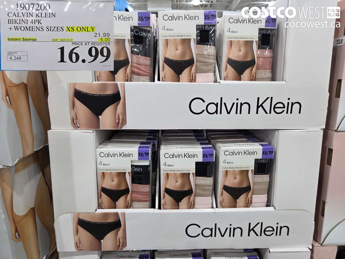 1907200 CALVIN KLEIN BIKINI 4PK WOMENS SIZES XS&S ($5.00 INSTANT SAVINGS EXPIRES ON 2025-12-07) $16.99