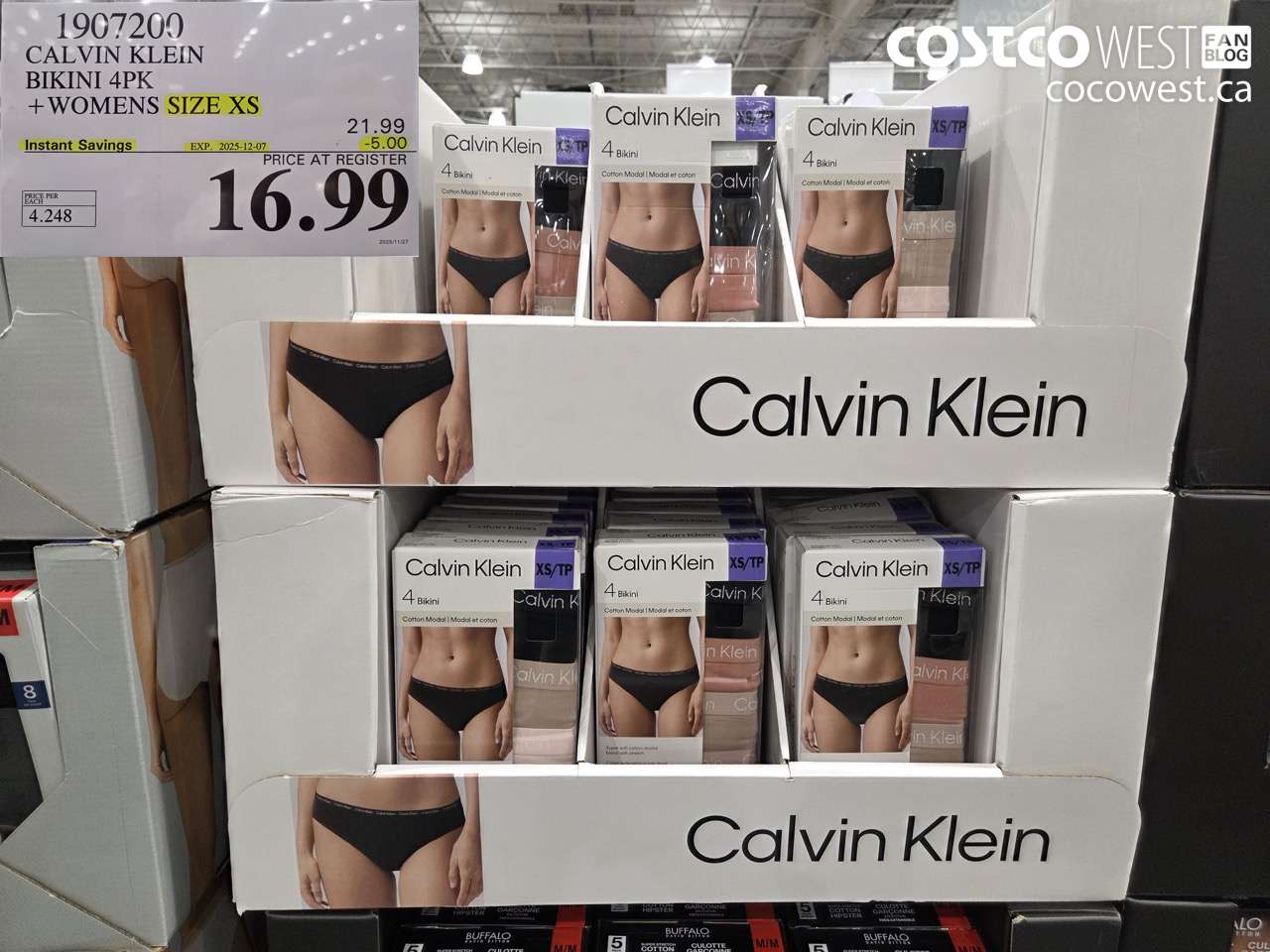 1907200 CALVIN KLEIN BIKINI 4PK WOMENS SIZES XS ($5.00 INSTANT SAVINGS EXPIRES ON 2025-12-07) $16.99