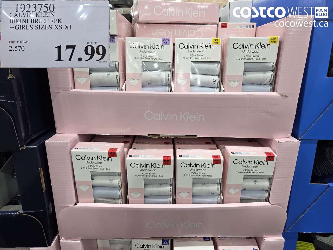 1923750 CALVIN KLEIN BIKINI BRIEF 7PK GIRLS XS-XL $17.99