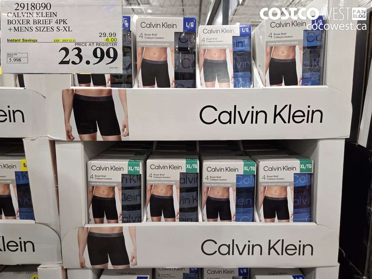 2918090 CALVIN KLEIN BOXER BRIEF 4PK MENS SIZES S-XL ($6.00 INSTANT SAVINGS EXPIRES ON 2025-12-21) $23.99