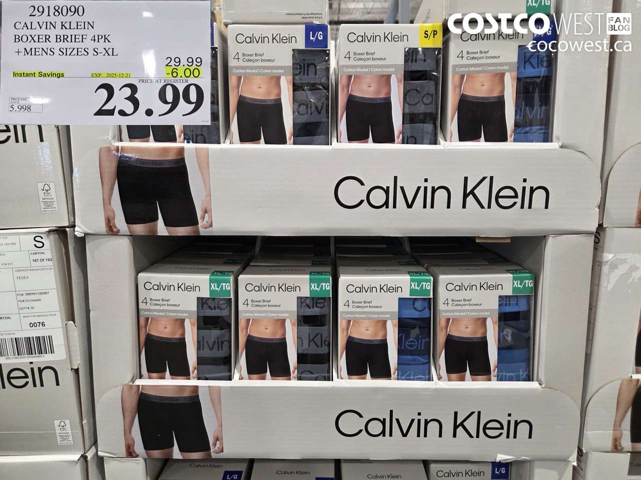 2918090 CALVIN KLEIN BOXER BRIEF 4PK MENS SIZES S-XL ($6.00 INSTANT SAVINGS EXPIRES ON 2025-12-21) $23.99