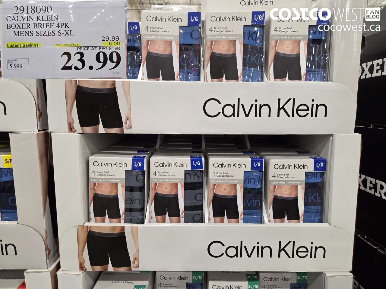 2918090 CALVIN KLEIN BOXER BRIEF 4PK MENS SIZES S-XL ($6.00 INSTANT SAVINGS EXPIRES ON 2025-12-21) $23.99