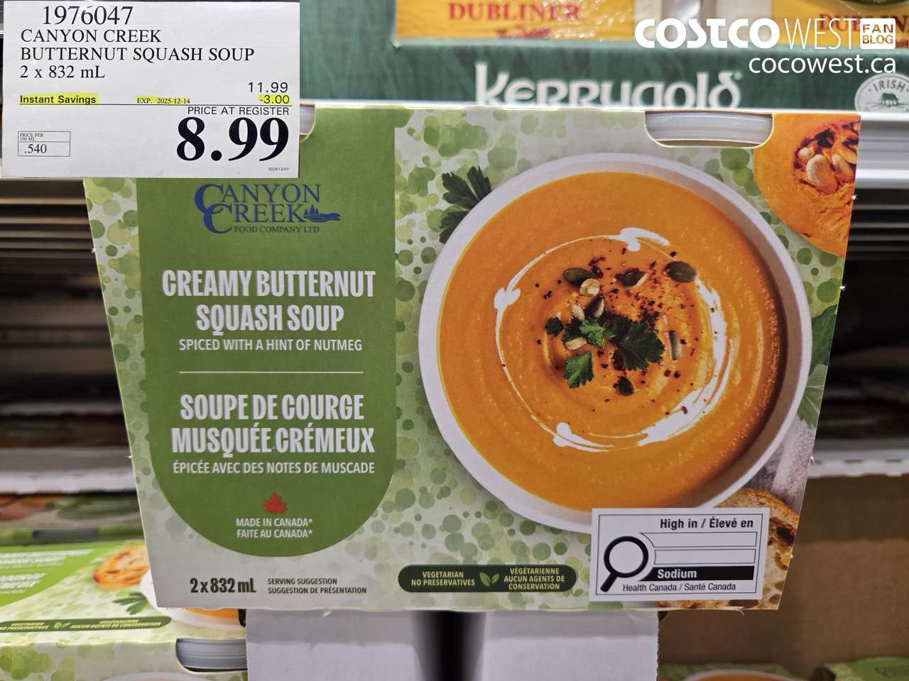 1976047 CANYON CREEK BUTTERNUT SQUASH SOUP 2 x 823 mL ($3.00 INSTANT SAVINGS EXPIRES ON 2025-12-14) $8.99