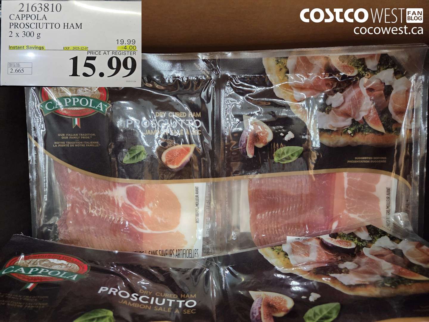 2163810 CAPPOLA PROSCIUTTO DRY CURED HAM 2 X 300 G ($4.00 INSTANT SAVINGS EXPIRES ON 2025-12-07) $15.99
