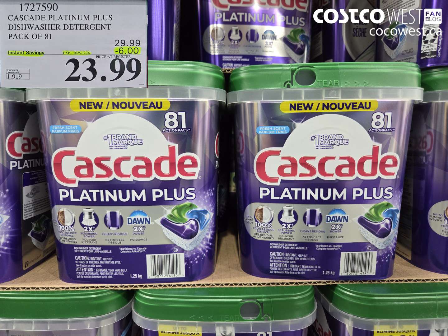 1727590 CASCADE PLATINUM PLUS DISHWASHER DETERGENT 81 TABS ($6.00 INSTANT SAVINGS EXPIRES ON 2025-12-07) $23.99
