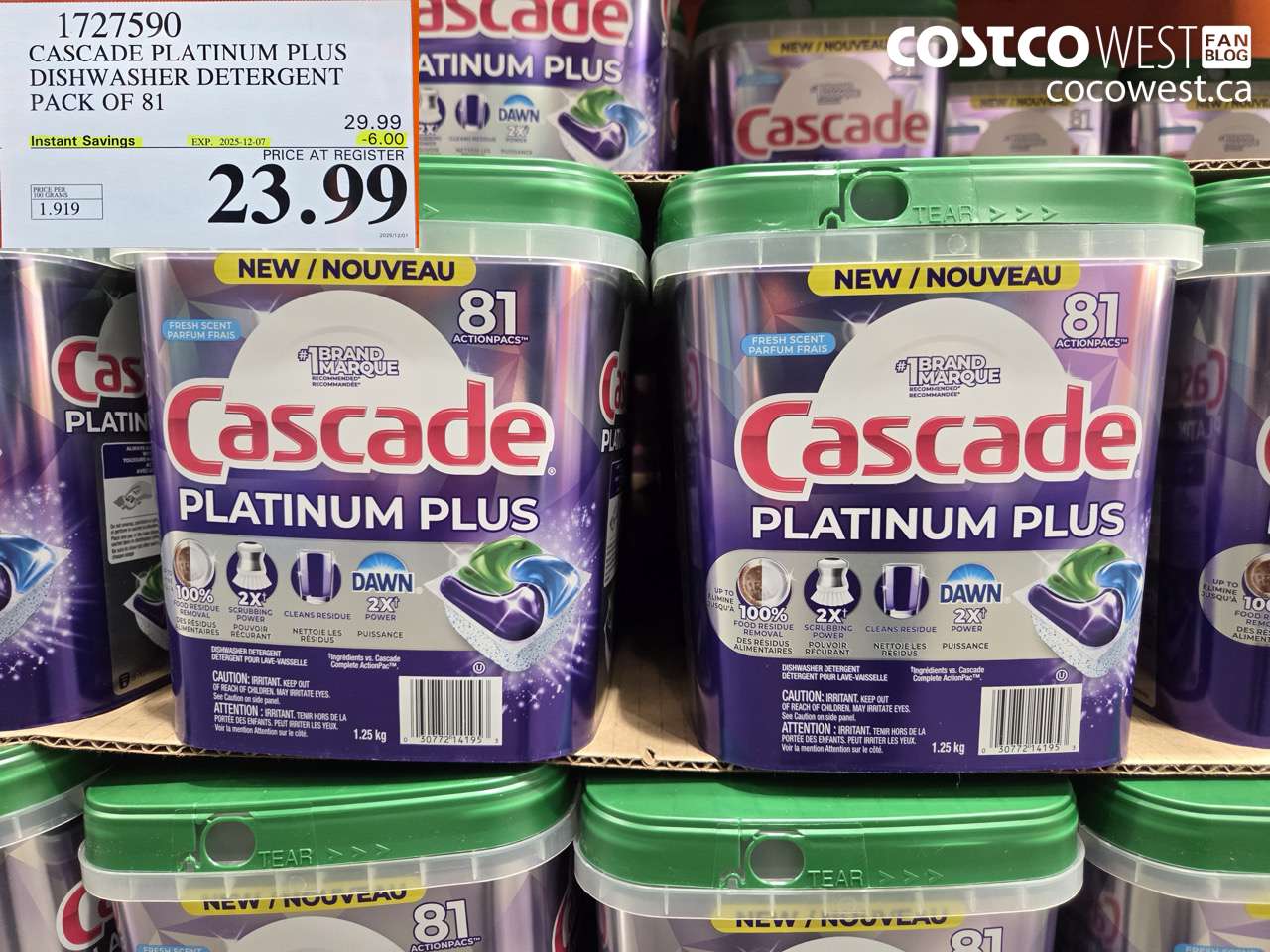 1727590 CASCADE PLATINUM PLUS DISHWASHER DETERGENT 81 TABS ($6.00 INSTANT SAVINGS EXPIRES ON 2025-12-07) $23.99