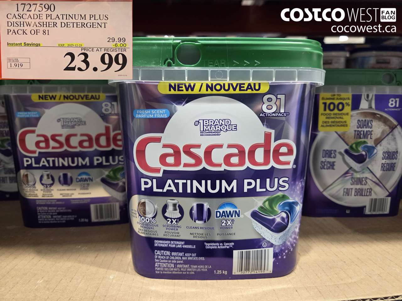 1727590 CASCADE PLATINUM PLUS DISHWASHER DETERGENT 81 TABS ($6.00 INSTANT SAVINGS EXPIRES ON 2025-12-25) $23.99