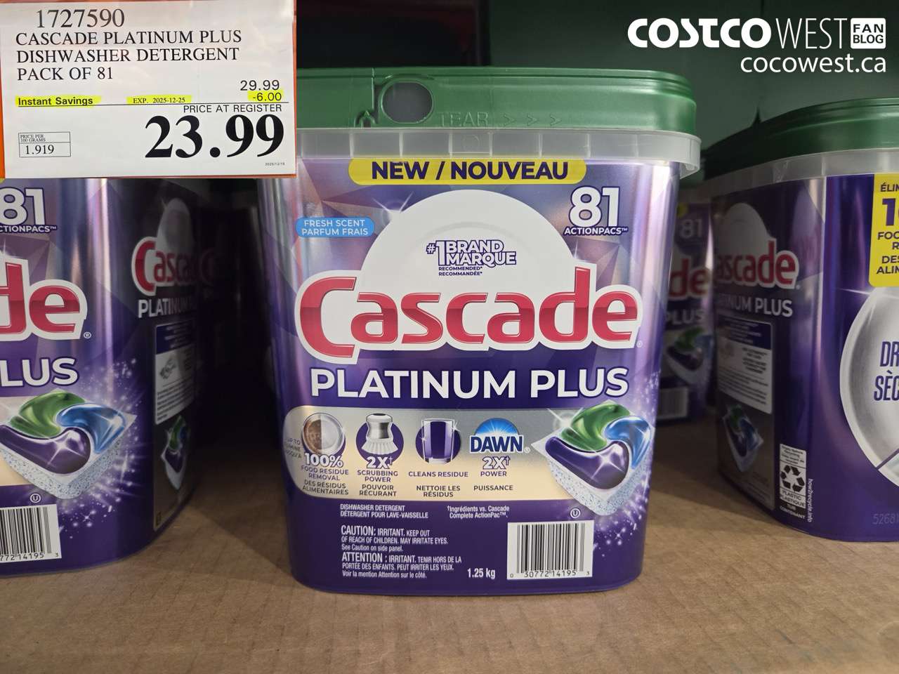 1727590 CASCADE PLATINUM PLUS DISHWASHER DETERGENT 81 TABS ($6.00 INSTANT SAVINGS EXPIRES ON 2025-12-25) $23.99