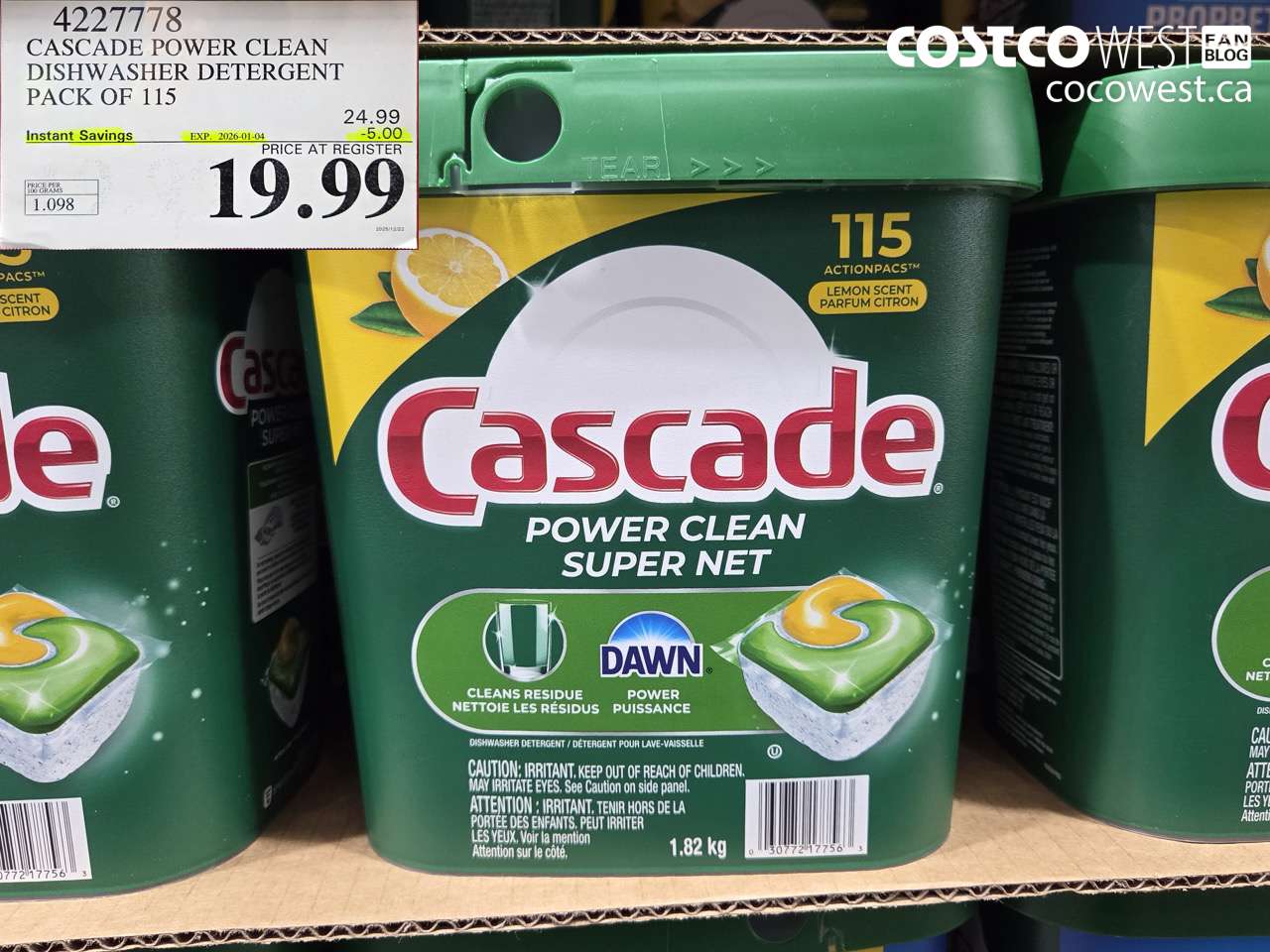 4227778 CASCADE POWER CLEAN DISHWASHER DETERGENT 115 COUNT ($5.00 INSTANT SAVINGS EXPIRES ON 2026-01-04) $19.99