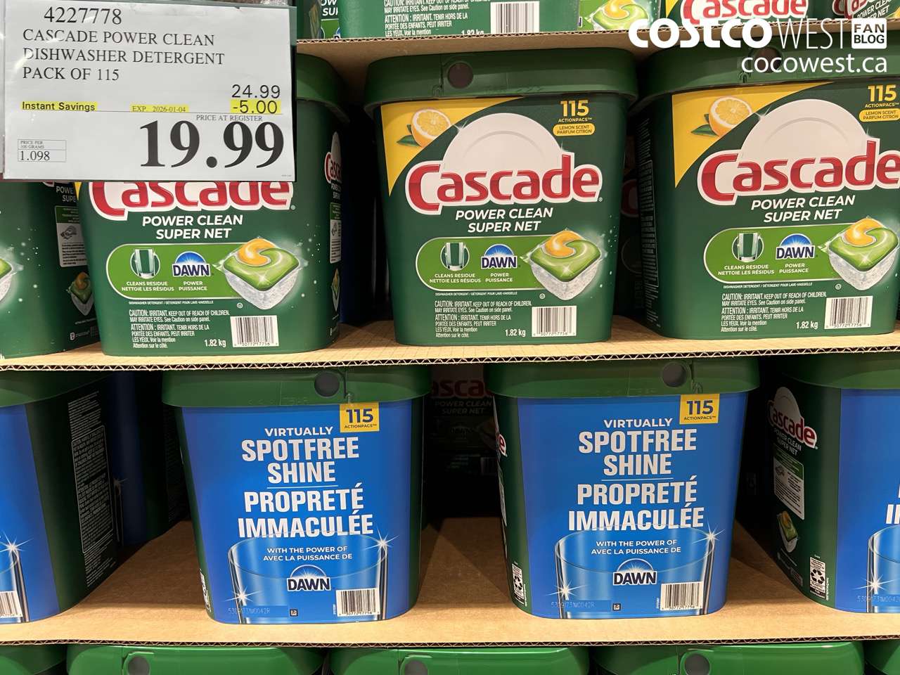 4227778 CASCADE POWER CLEAN DISHWASHER DETERGENT 115 COUNT ($5.00 INSTANT SAVINGS EXPIRES ON 2026-01-04) $19.99