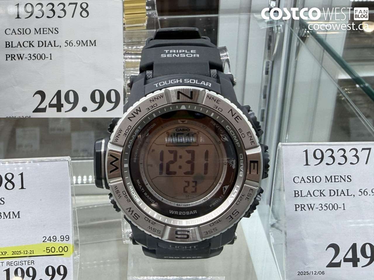 1933378 CASIO MENS BLACK DIAL 56.9MM PRW-3500-1 $249.99