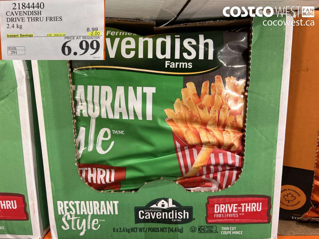 2184440 CAVENDISH DRIVE THRU FRIES 2.4KG ($2.00 INSTANT SAVINGS EXPIRES ON 2026-01-04) $6.99