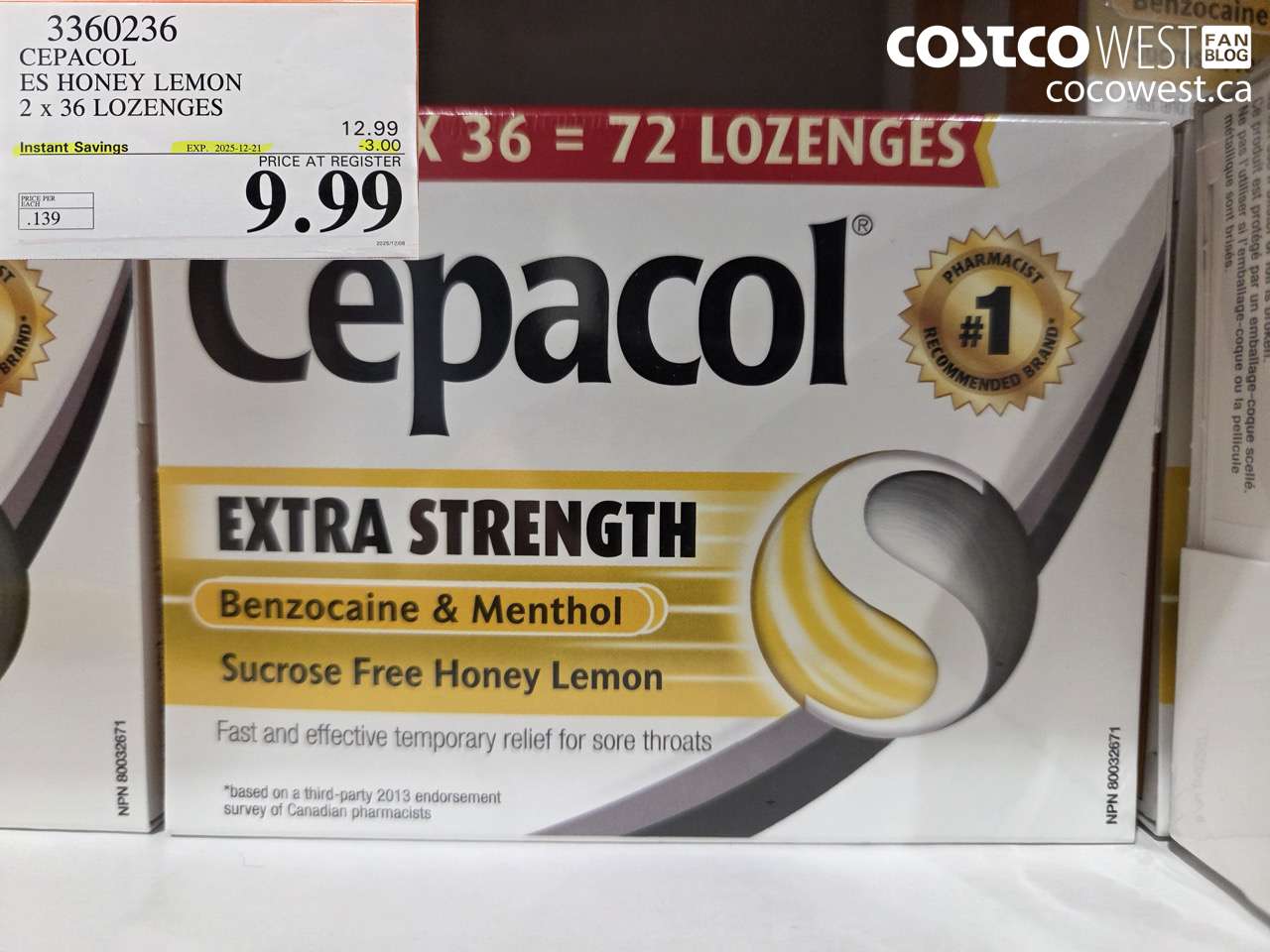 3360236 CEPACOL ES HONEY LEMON 2 X 36 LOZANGES ($3.00 INSTANT SAVINGS EXPIRES ON 2025-12-21) $9.99
