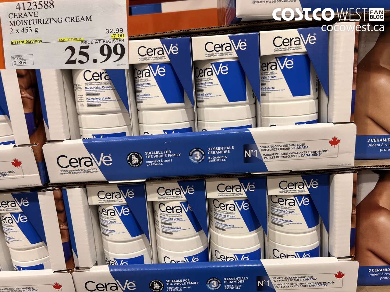 4123588 CERAVE MOISTURIZING CREAM 2 X 453G ($7.00 INSTANT SAVINGS EXPIRES ON 2026-01-18) $25.99
