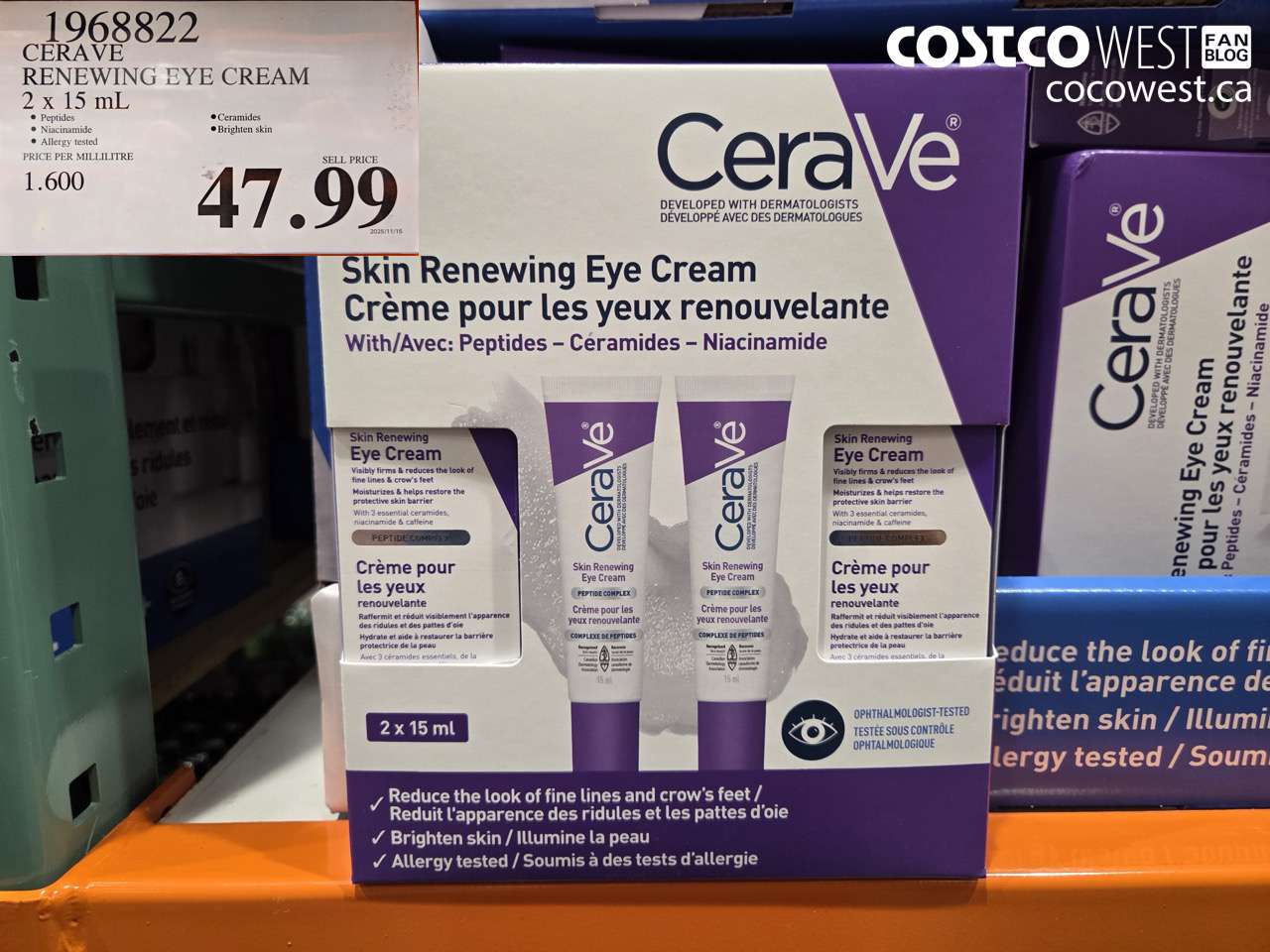 1968822 CERAVE RENEWING EYE CREAM 2 x 15 mL $47.99