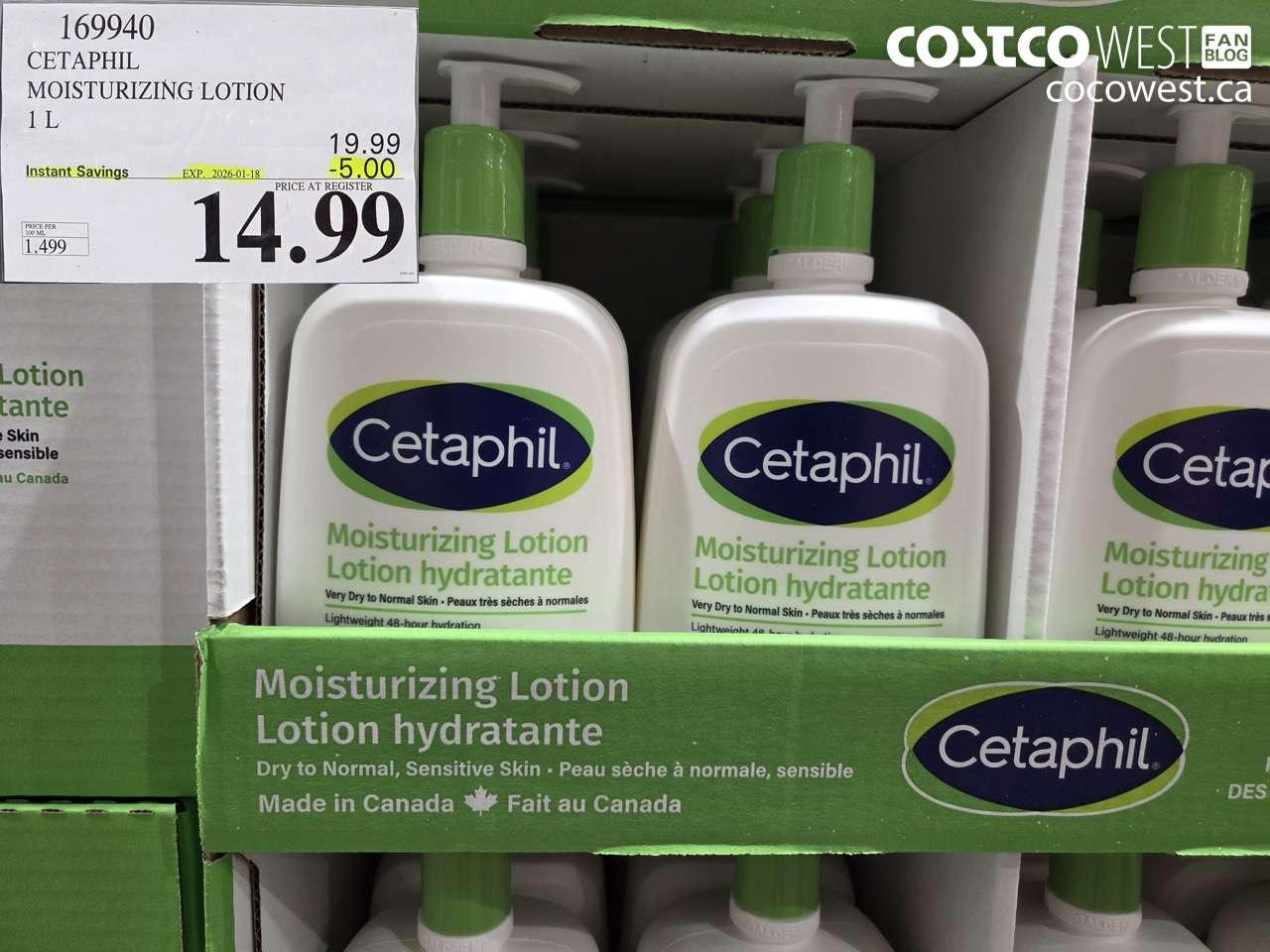 169940 CETAPHIL MOISTURIZING LOTION 1L ($5.00 INSTANT SAVINGS EXPIRES ON 2026-01-18) $14.99