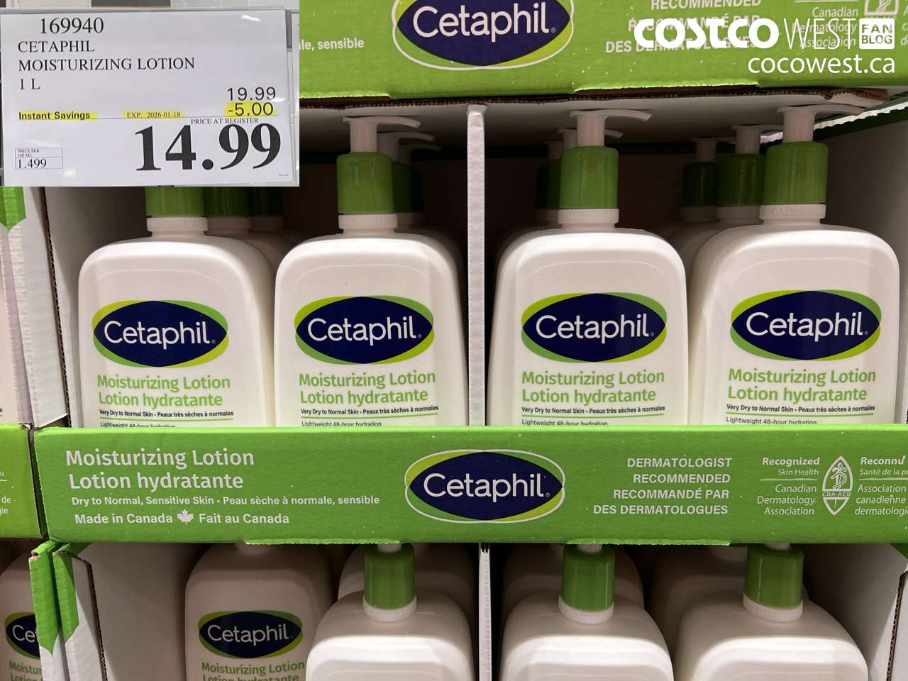 169940 CETAPHIL MOISTURIZING LOTION 1L ($5.00 INSTANT SAVINGS EXPIRES ON 2026-01-18) $14.99