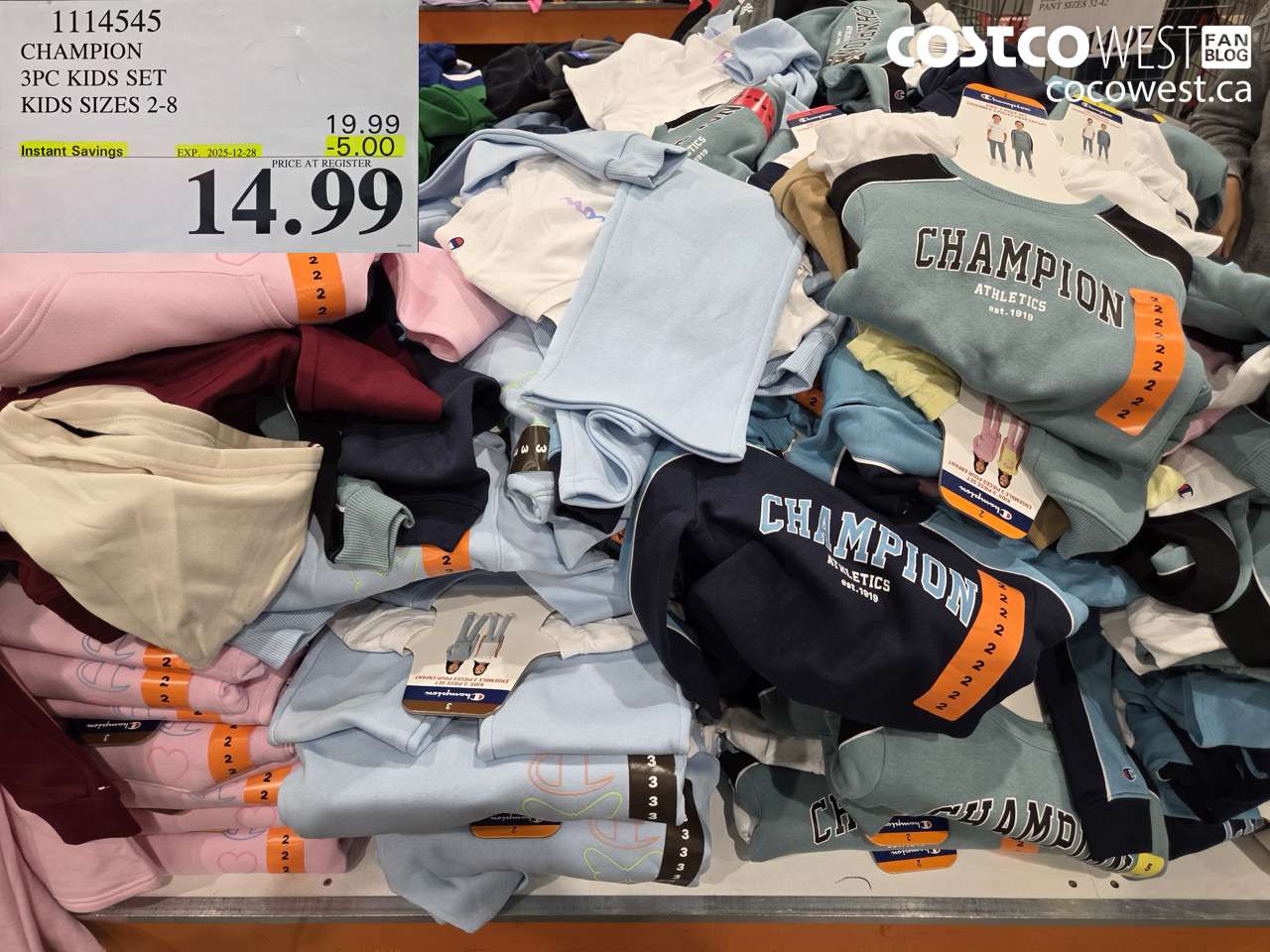 1114545 CHAMPION 3PC KIDS SET KIDS SIZES 2-8 ($5.00 INSTANT SAVINGS EXPIRES ON 2025-12-28) $14.99