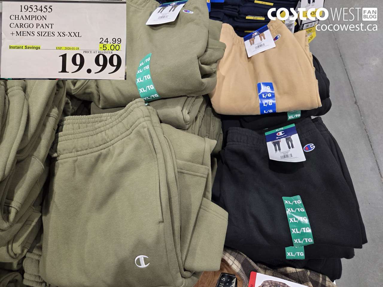 1953455 CHAMPION CARGO PANT MENS SIZES XS-XXL ($5.00 INSTANT SAVINGS EXPIRES ON 2026-01-18) $19.99