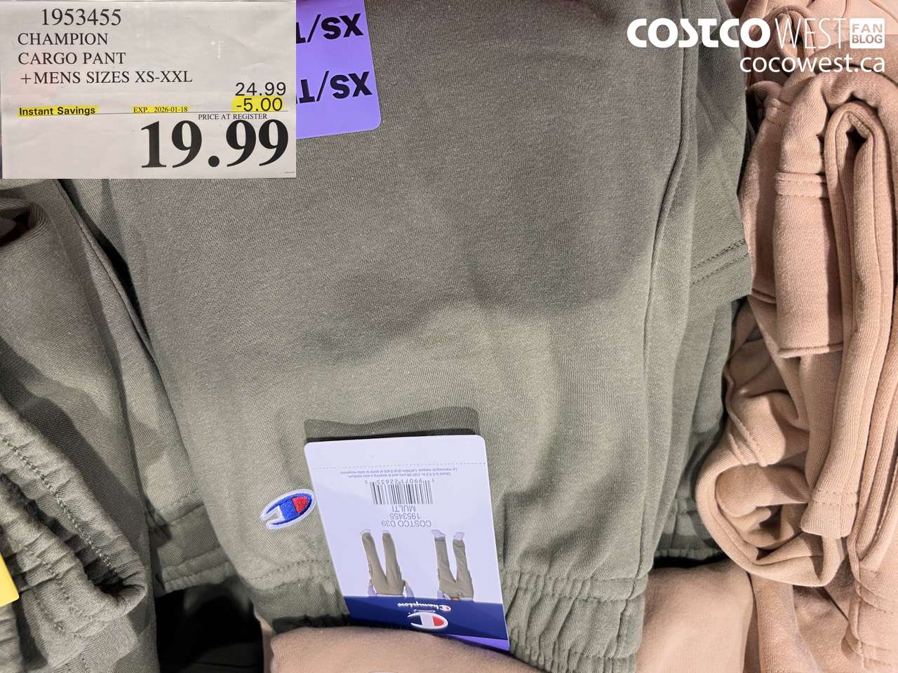 1953455 CHAMPION CARGO PANT MENS SIZES XS-XXL ($5.00 INSTANT SAVINGS EXPIRES ON 2026-01-18) $19.99