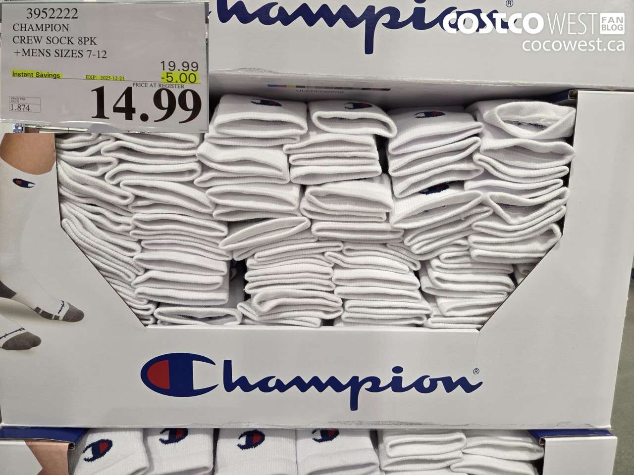 3952222 CHAMPION CREW SOCK 8PK MENS SIZES 7-12 ($5.00 INSTANT SAVINGS EXPIRES ON 2025-12-21) $14.99