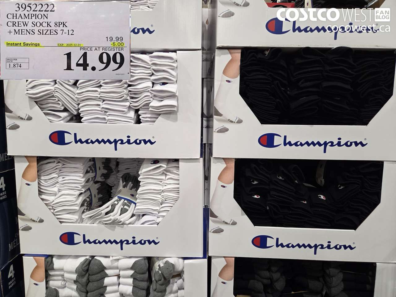 3952222 CHAMPION CREW SOCK 8PK MENS SIZES 7-12 ($5.00 INSTANT SAVINGS EXPIRES ON 2025-12-21) $14.99