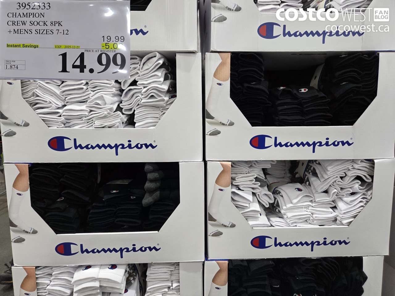 3952333 CHAMPION CREW SOCK 8PK MENS SIZES 7-12 ($5.00 INSTANT SAVINGS EXPIRES ON 2025-12-21) $14.99