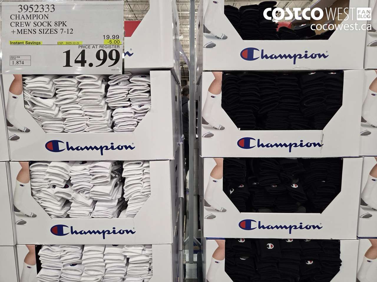 3952333 CHAMPION CREW SOCK 8PK MENS SIZES 7-12 ($5.00 INSTANT SAVINGS EXPIRES ON 2025-12-21) $14.99