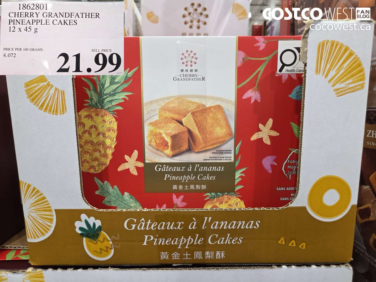 1862801 CHERRY GRANDFATHER PINEAPPLE CAKES 12 X 45G $21.99