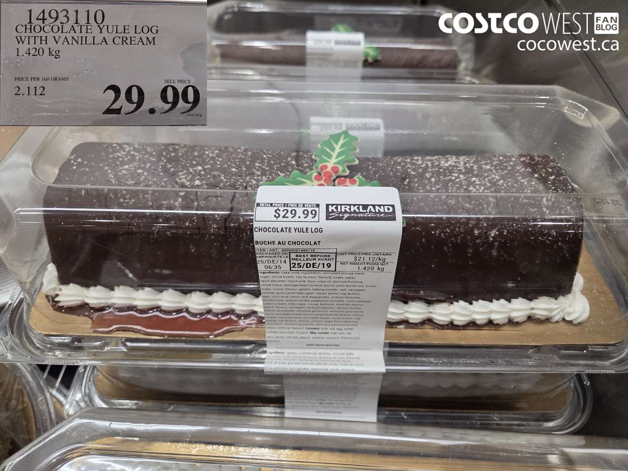 1493110 CHOCOLATE YULE LOG WITH VANILLA CREAM 1.420KG $29.99