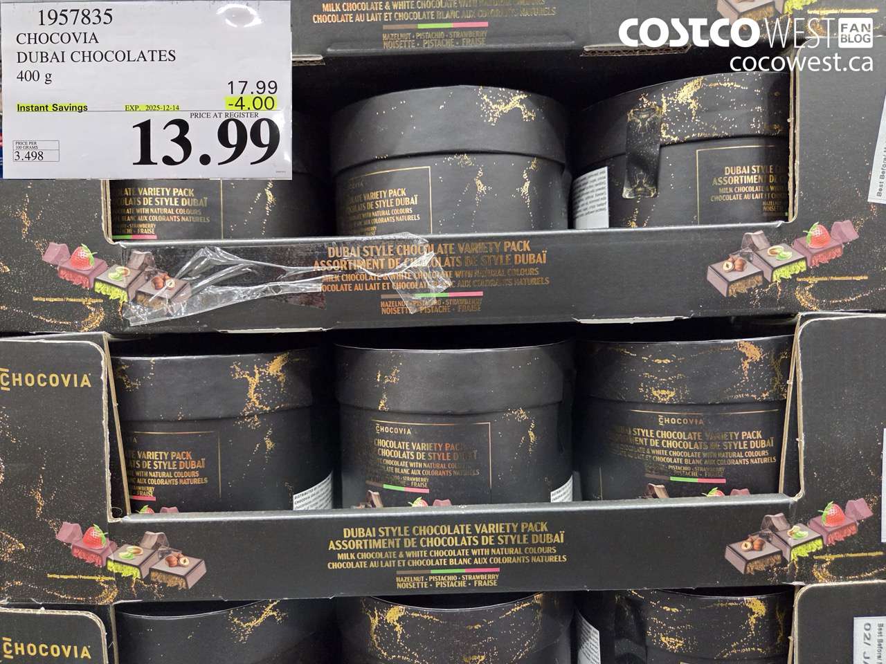 1957835 CHOCOVIA DUBAI CHOCOLATES 400G ($4.00 INSTANT SAVINGS EXPIRES ON 2025-12-14) $13.99