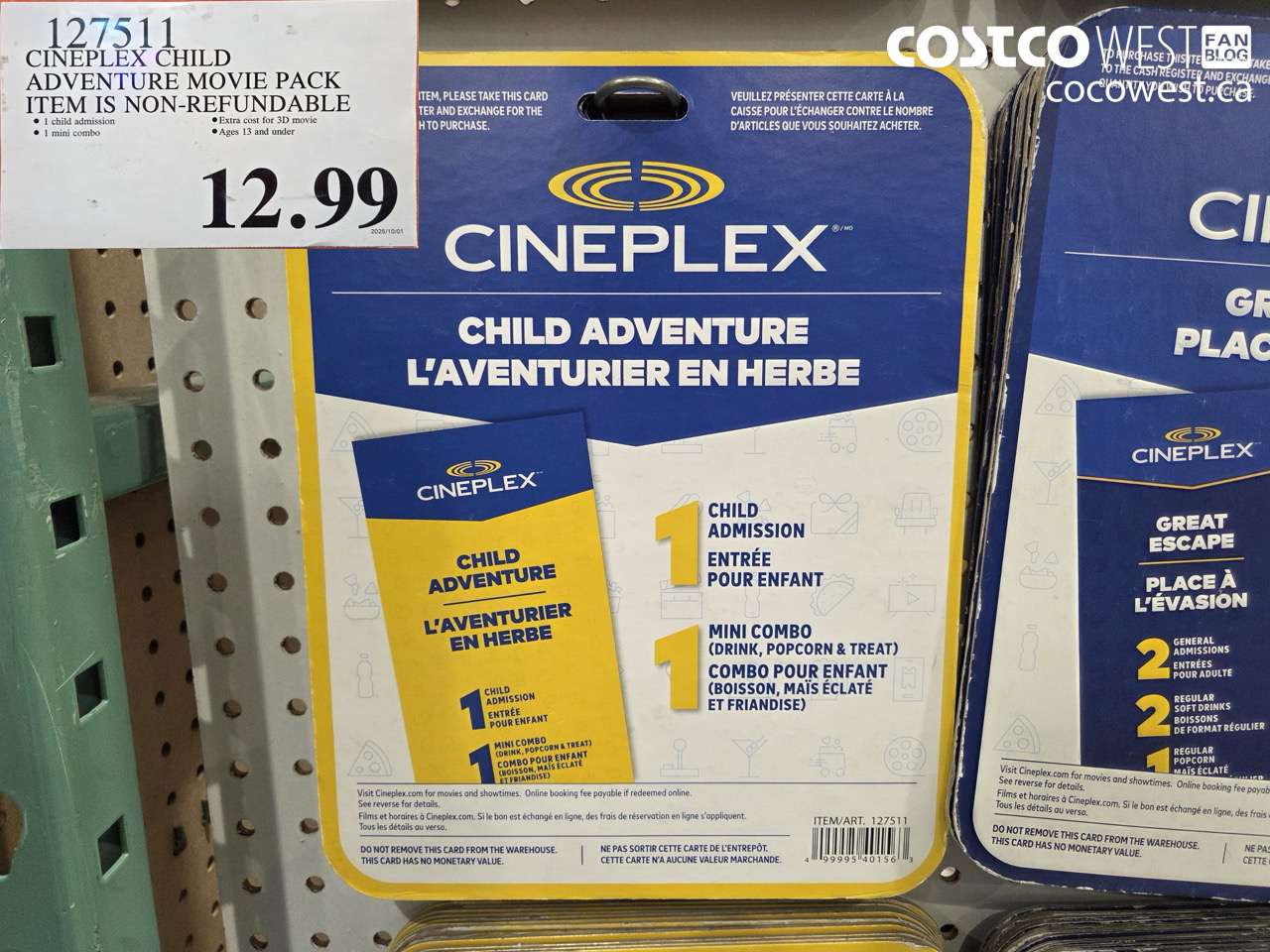 127511 CINEPLEX CHILD ADVENTURE MOVIE PACKAGE $12.99