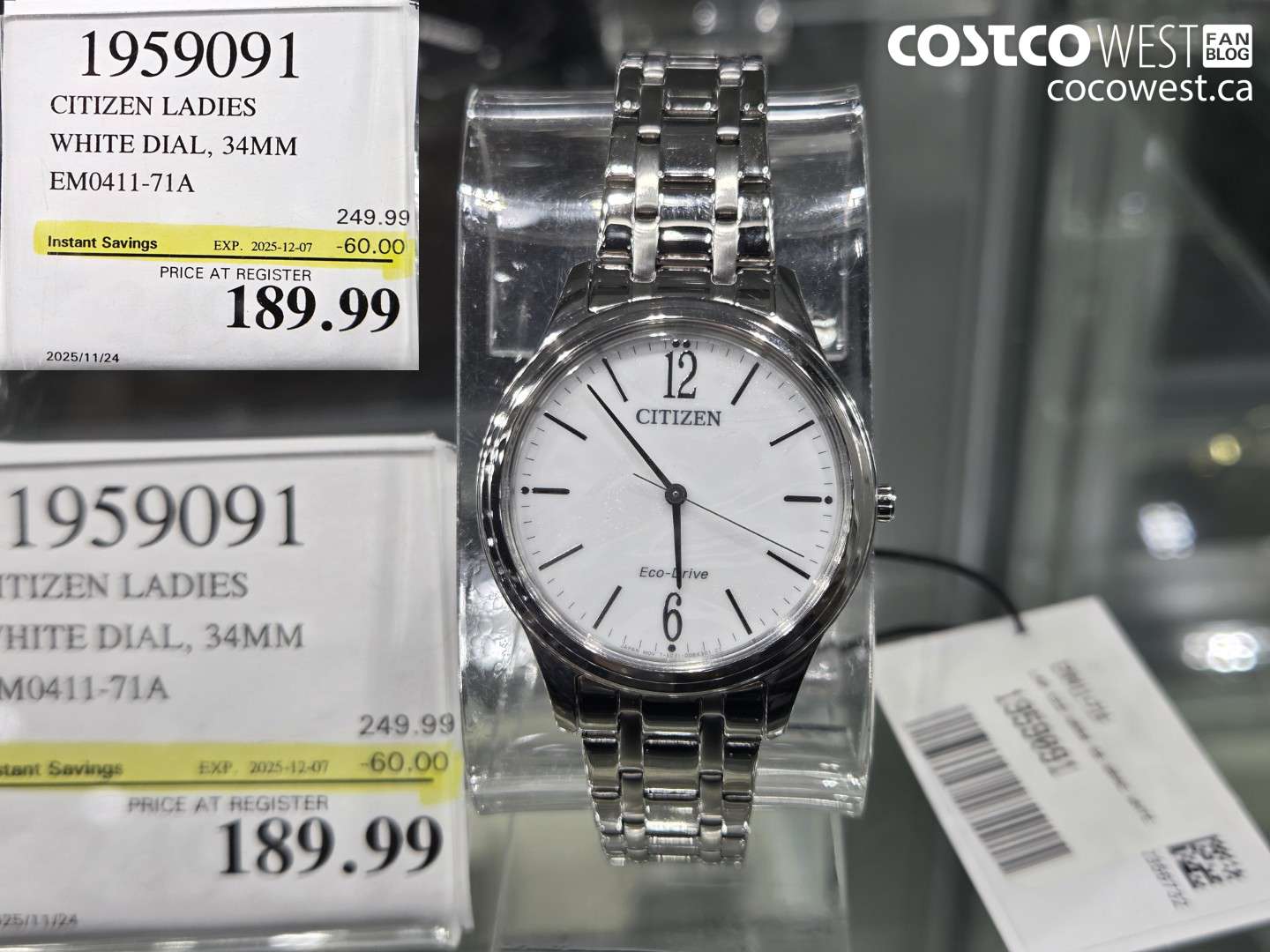 1959091 CITIZEN LADIES WHITE DIAL, 34MM EM0411-71A ($60.00 INSTANT SAVINGS EXPIRES ON 2025-12-07) $189.99