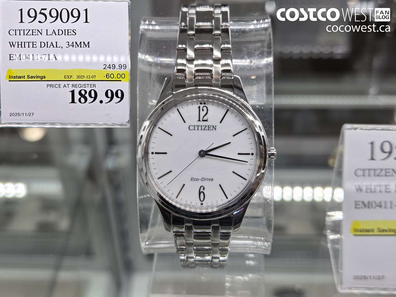 1959091 CITIZEN LADIES WHITE DIAL, 34MM EM0411-71A ($60.00 INSTANT SAVINGS EXPIRES ON 2025-12-07) $189.99