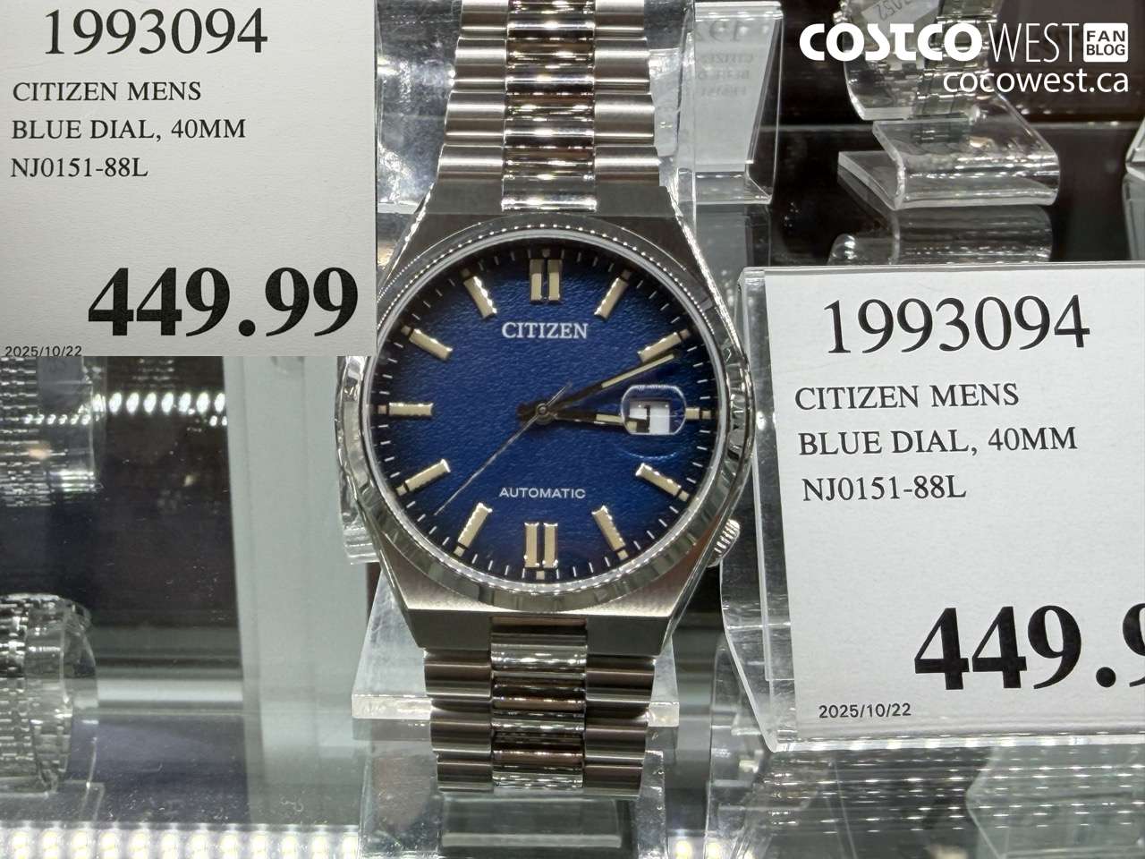 1993094 CITIZEN MENS BLUE DIAL 40MM NJ0151-88L $449.99